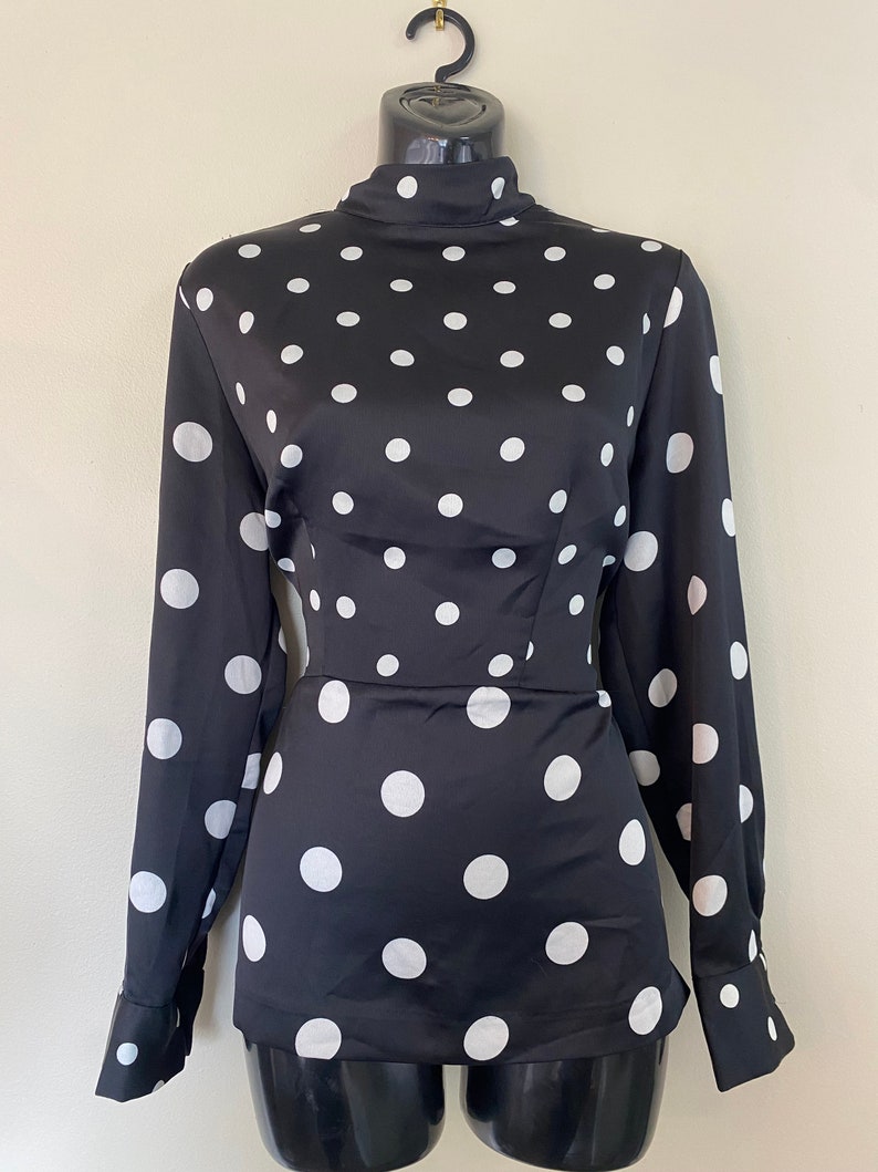 Red & Black Polkadot Short Sleeve Pussybow Top