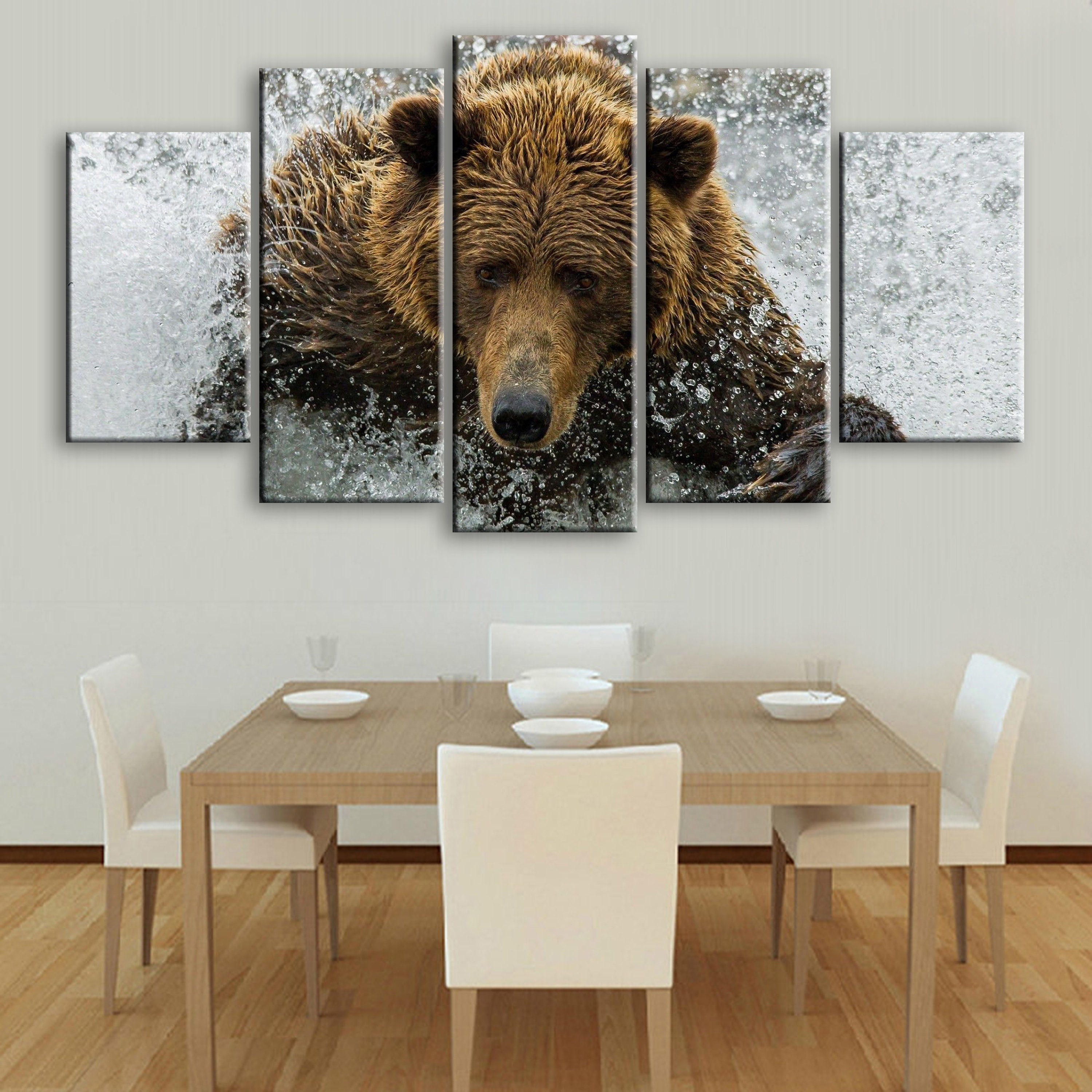 Bear Canvas Wall Art Abstract Wild Animals Art Grizzly Multi Panel