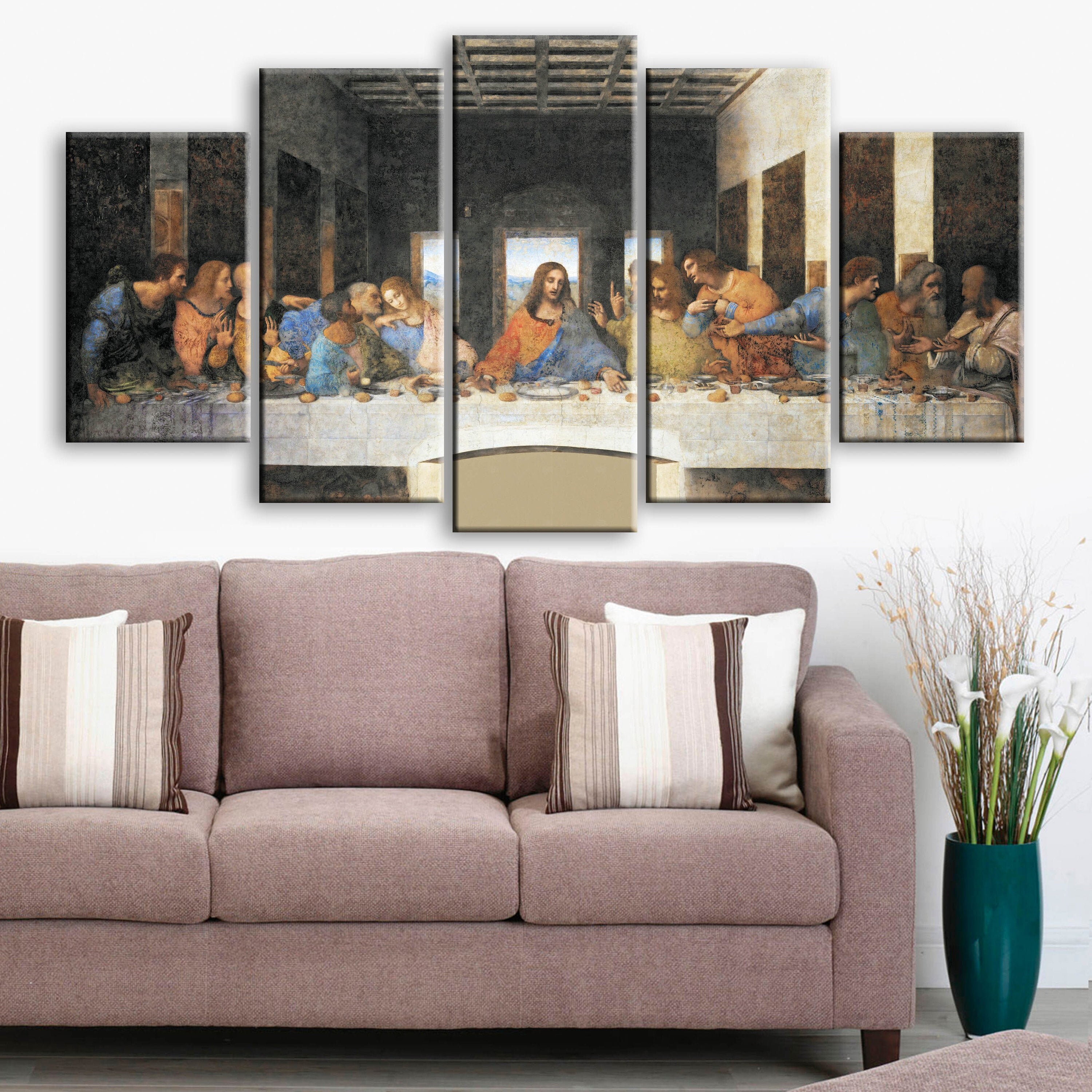 Framed The Last Supper 5 Panel Canvas 5 Piece Canvas Multi Etsy