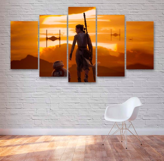 Star Wars Rey Tie Fighters 5 Panel Canvas Piece - Star Wars 5 Piece Canvas Wall Art Star Wars Rey Tie Fighters 5 Panel Canvas Piece - Star Wars 5 Piece Canvas Wall Art
