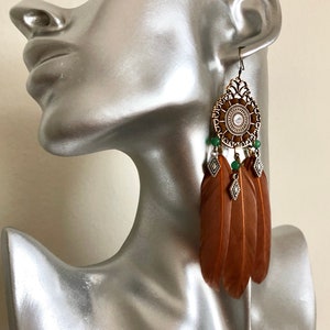 Boho Feather Earrings with Gemstones