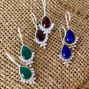 Sterling Silver Tear Drop Gemstone Earrings