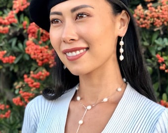 Sterling Silver Natural Freshwater Pearl Necklace & Earrings Set