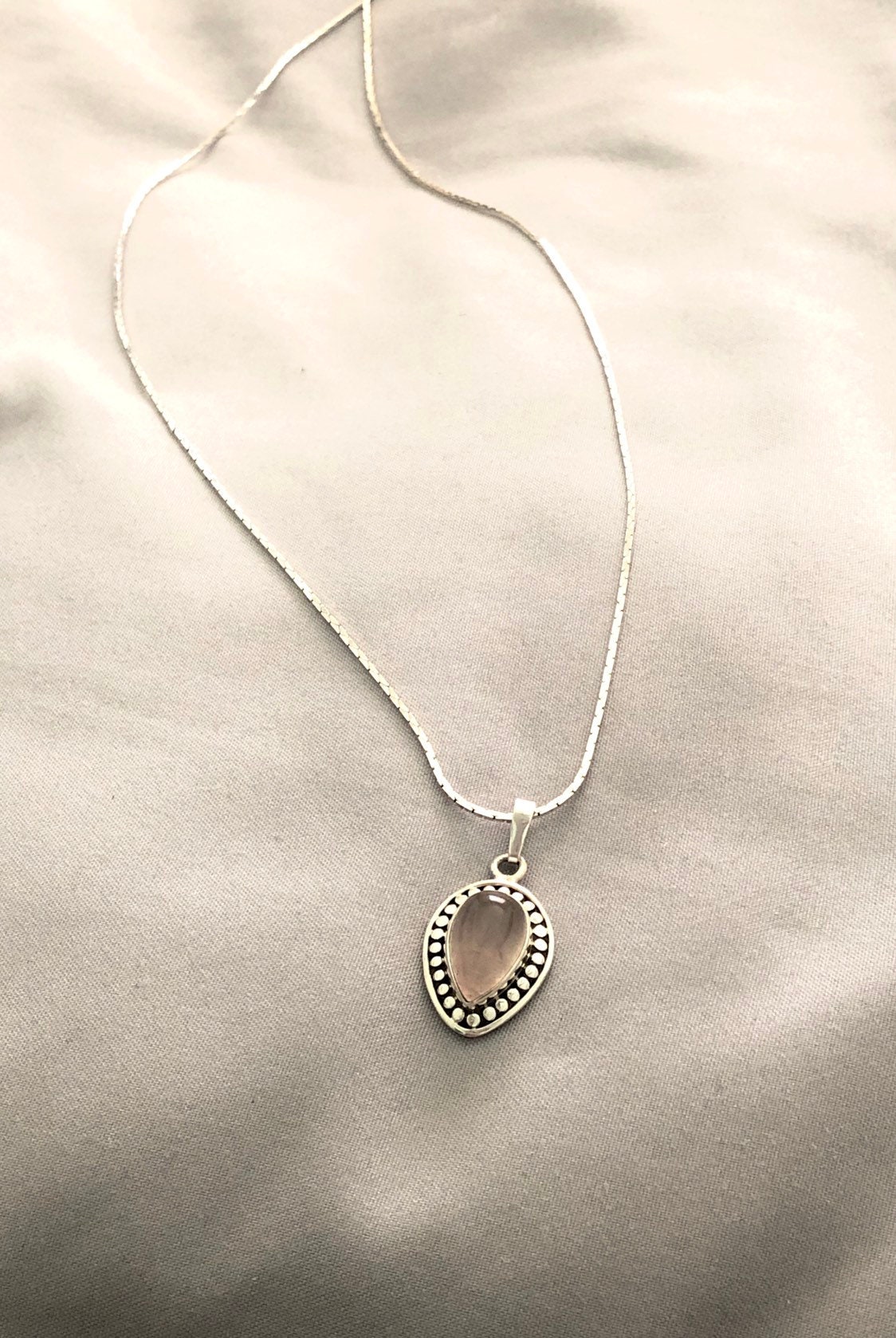 Sterling Silver Rose Quartz Pendant Necklace Etsy