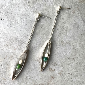 Sterling Silver Snap pea Chain Drop Earrings with Gemstone & Freshwater Pearl
