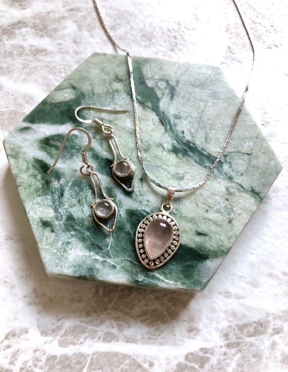 rose quartz pendant necklace sterling silver