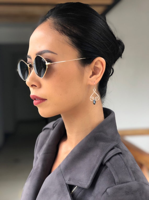 Pair Of Black Crystal Silver Plated Teardrop Earrings – Handmade, Hook Closure, Drop/Dangle Style