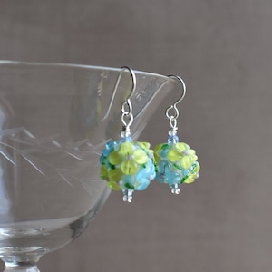 Raised Blue and Yellow Flowers Lampwork Earrings, Blue and Yellow Raised Floral Lampwork Bead Earrings, More Flowers for Your Ears!