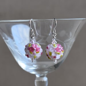 Raised Pink Flowers Lampwork Earrings, Shades of Pink Raised Floral Lampwork Bead Earrings, Pretty in Pink Flowers for Your Ears!