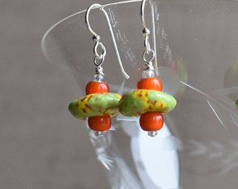 White clay Ghanaian painted glass accent bead earrings