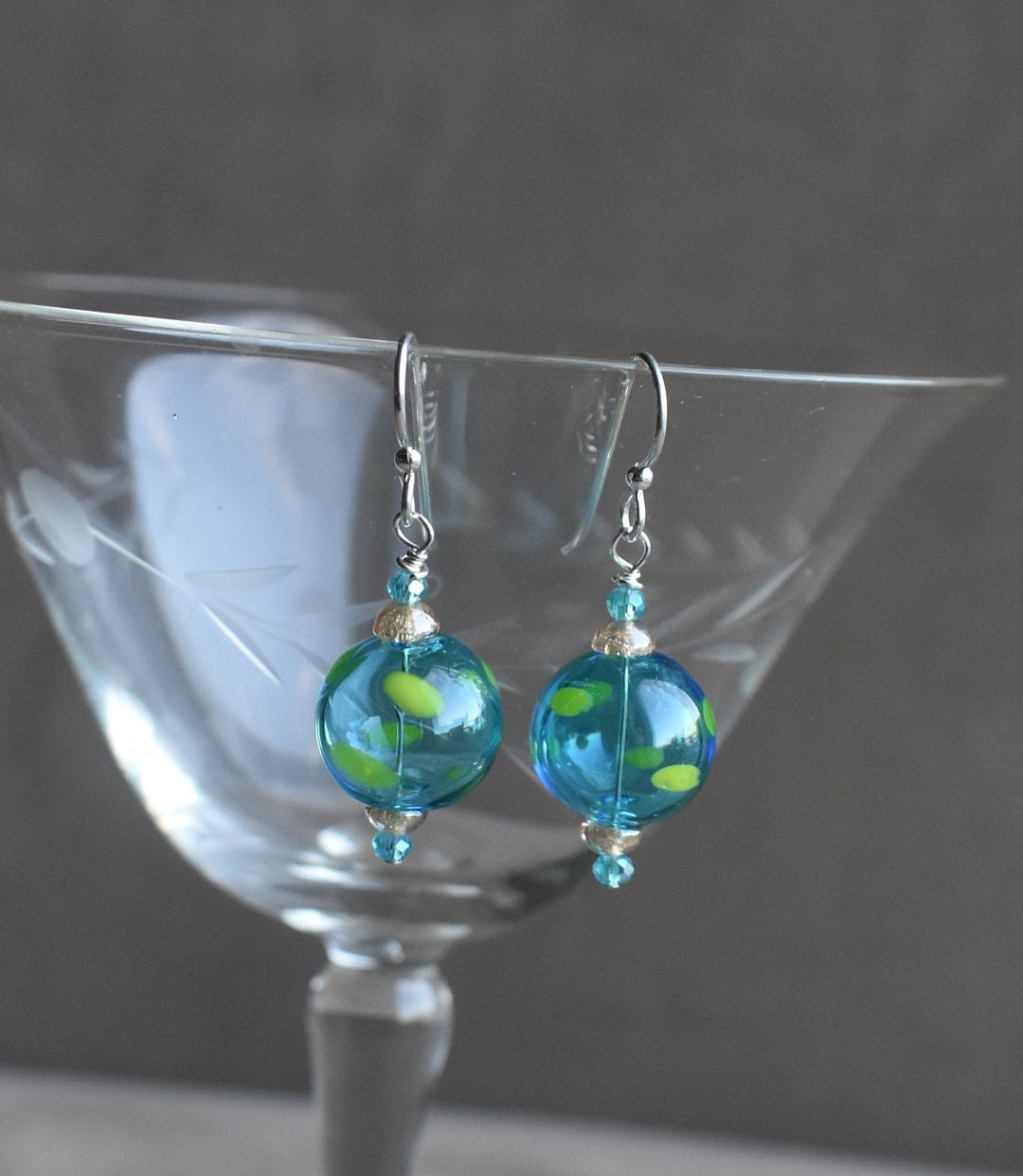 Blown Glass Earring Hand Blown Turquoise Glass With Yellow Etsy