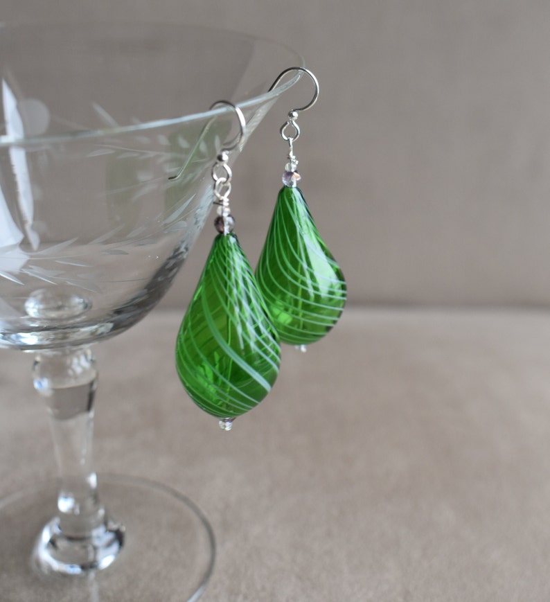 Blown Glass Earrings Hand Blown Teardrop Green Glass Earrings Etsy