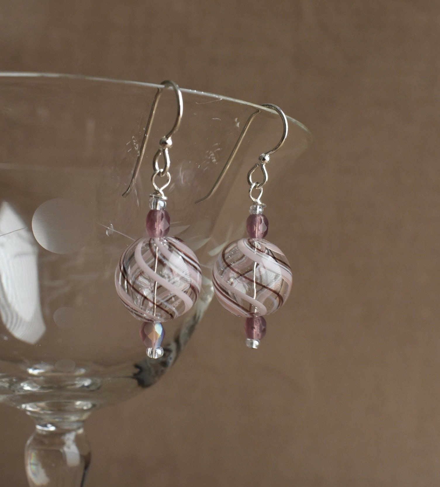 Pretty in Pink Blown Glass Earrings, Blown Glass Earrings With Swirls