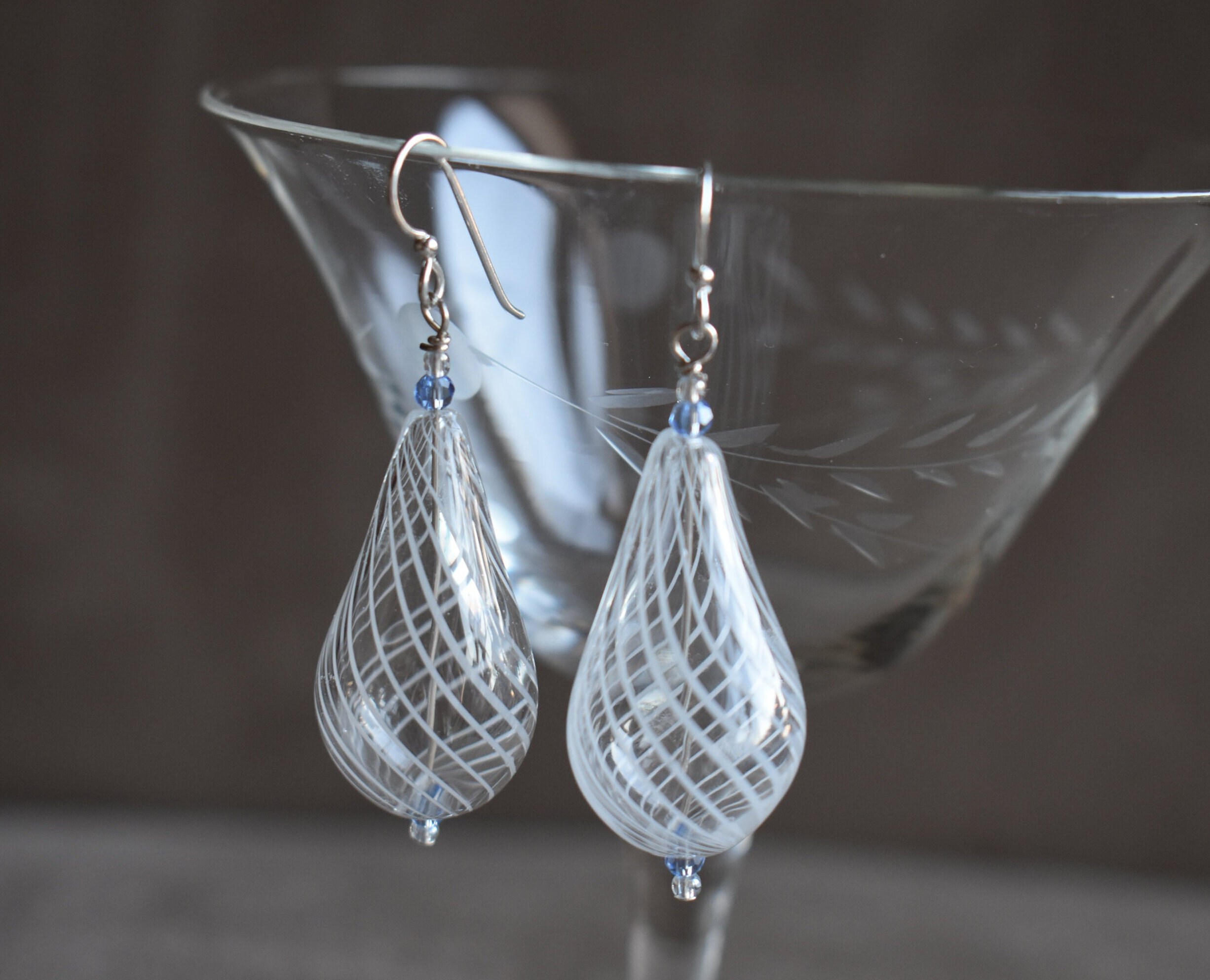 Blown Glass Earrings Hand Blown Teardrop Clear Glass Earrings Etsy