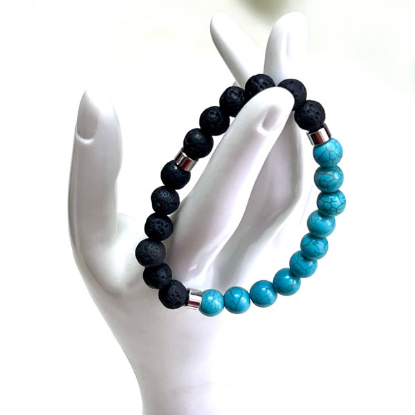 Turquoise and Lava Rock bracelet for men. Crystal gemstones. Cyber Monday Black Friday sale