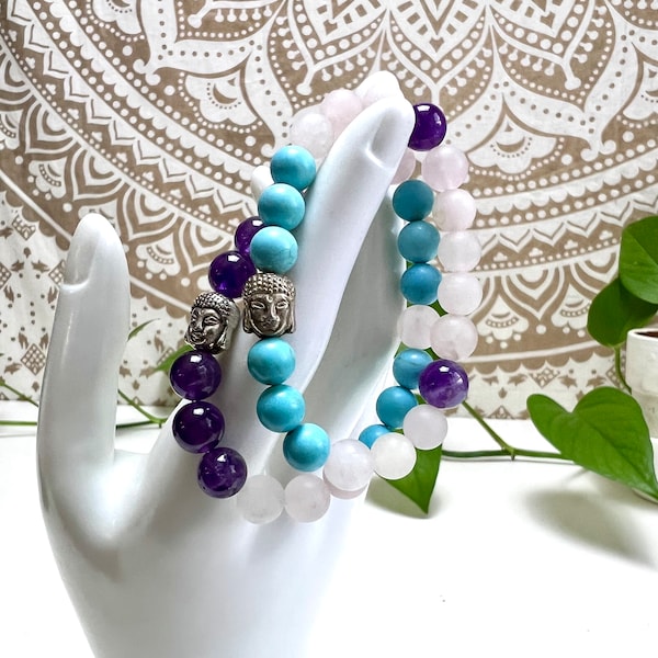 Turquoise, Rose Quartz and Amethyst bracelet. Cyber Monday Black Friday sale