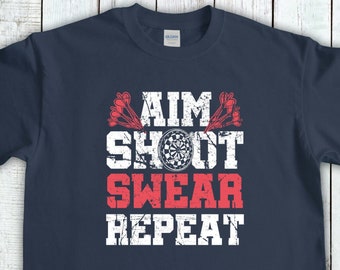 Aim Shoot Swear Repeat, Funny Darts T-Shirt, Gift For Dads, Dart League shirt, Man Cave Shirt, Dart Board Shirt, Darts gift