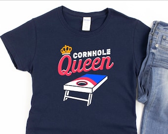 Womens Cornhole Shirt, Cornhole Queen, Game and Tournament Day Shirt, Bean Bag Toss Shirt, Cornhole Board tshirt Gift
