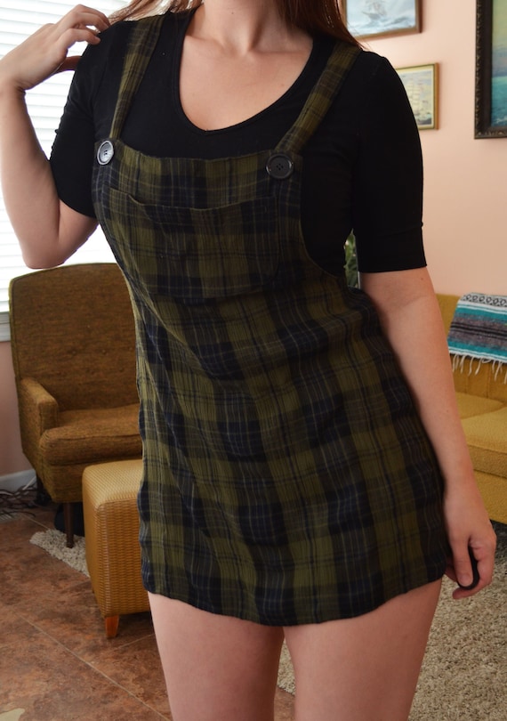plaid overalls skirt