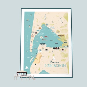 Affiche carte du Bassin d'Arcachon