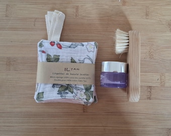 5 small washable wipes made of organic micro-terry cloth and double gauze, for facial care, face washcloths