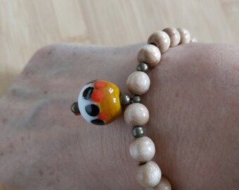 Murano glass bead bracelet, wooden beads