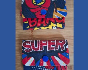 Pop art superhero fabric card holder, 3 compartments, resin snap