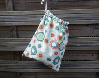 Pochon, lunch bag, snack bag, laundry bag, toy bag, bulk bag, with drawstrings, abstract flower pattern