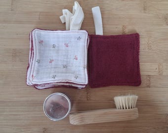 7 small washable wipes made of organic micro-terry cloth and double gauze, for facial care, face washcloths