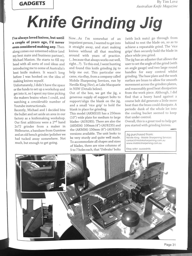 Knife Grinder Jig for Beveling Blades and Knives FREE SHIPING Etsy