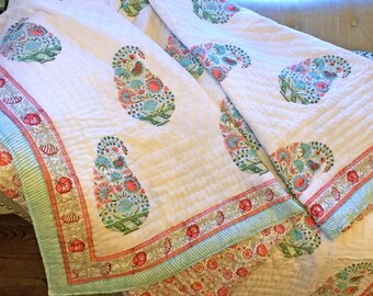 Indian Quilt - Jaipuri Quilt - Reversible Comforter - Queen Size Soft Cotton Quilt - 100% COTTON FILLING - Jaipuri Razai - Floral Comforter