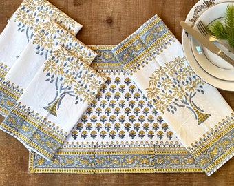 Table Placemat and Napkin set - Block Printed Napkins - Block Printed Placemats - Dining and Table Linens - Set of 2