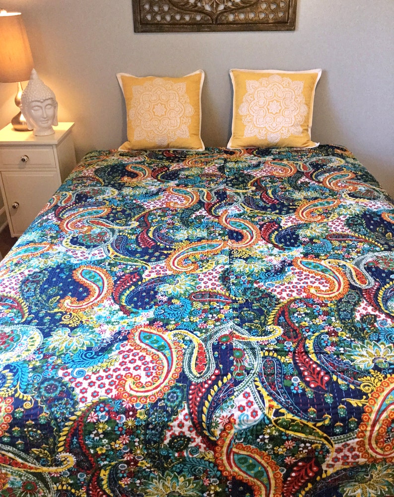 Kantha Quilted Bedspread Indian Quilt Handmade Kantha Etsy