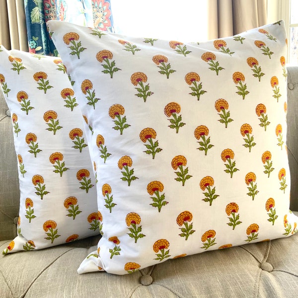 Block Printed Cushion Cover - Floral Cushion Covers - Indian Block Printed Cushion Cover - Cushion Covers - Decorative Pillows  -Custom Size