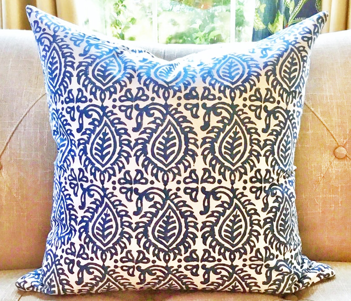 Block Printed Cushion Covers Floral Cushion Covers Indigo Etsy