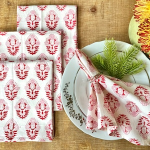 Block Printed Dinner Napkins - Dining Linens - Home and Living - Table Linens - Cotton Dinner Napkins - Set of 4