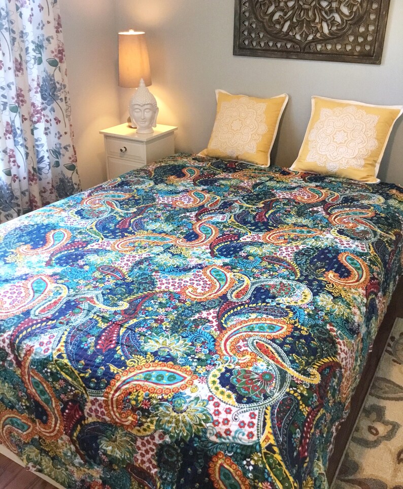 Kantha Quilted Bedspread Indian Quilt Handmade Kantha Etsy