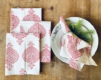 Block Printed Dinner Napkins - Dining Linens - Home and Living - Table Linens - Cotton Dinner Napkins - Set of 4