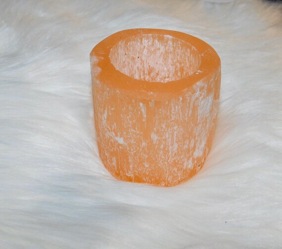 Peach Selenite Vase Candle Holder
