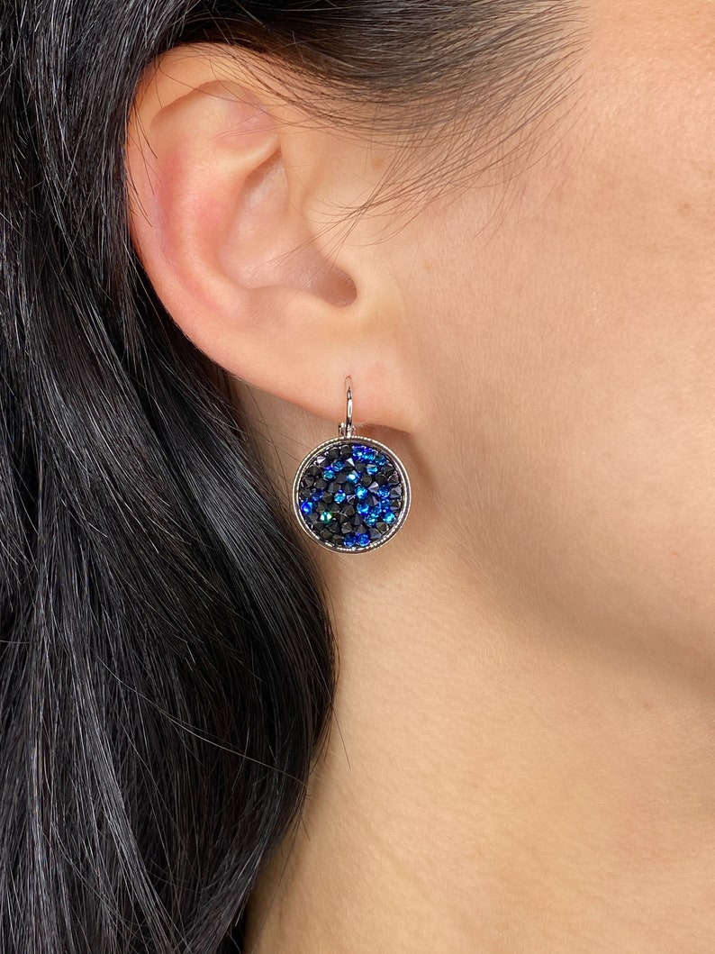 Navy blue earrings Round drop elegant earrings Bohemian Etsy