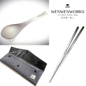 Cutlery Set / Titanium Chopsticks+Spoon Set with Denim Pouch( inside: waterproof Layer )