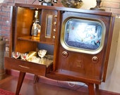 Vintage 1950s Radio TV Cabinet - Bar Fish Tank Book Display