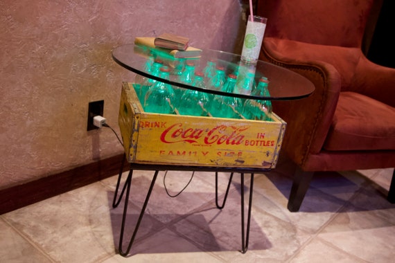 Coca Cola Crate Table - Vintage Glass With LED Lighting - Etsy Coca Cola Crate Table - Vintage Glass With LED Lighting - Etsy