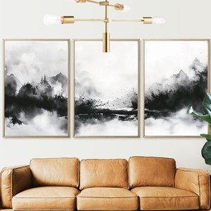 Abstract Black and White Prints Set of 3 PRINTABLE WAll Art Watercolor Abstract Wall Art Poster Modern Living Room Bedroom DIGITAL DOWNLOAD