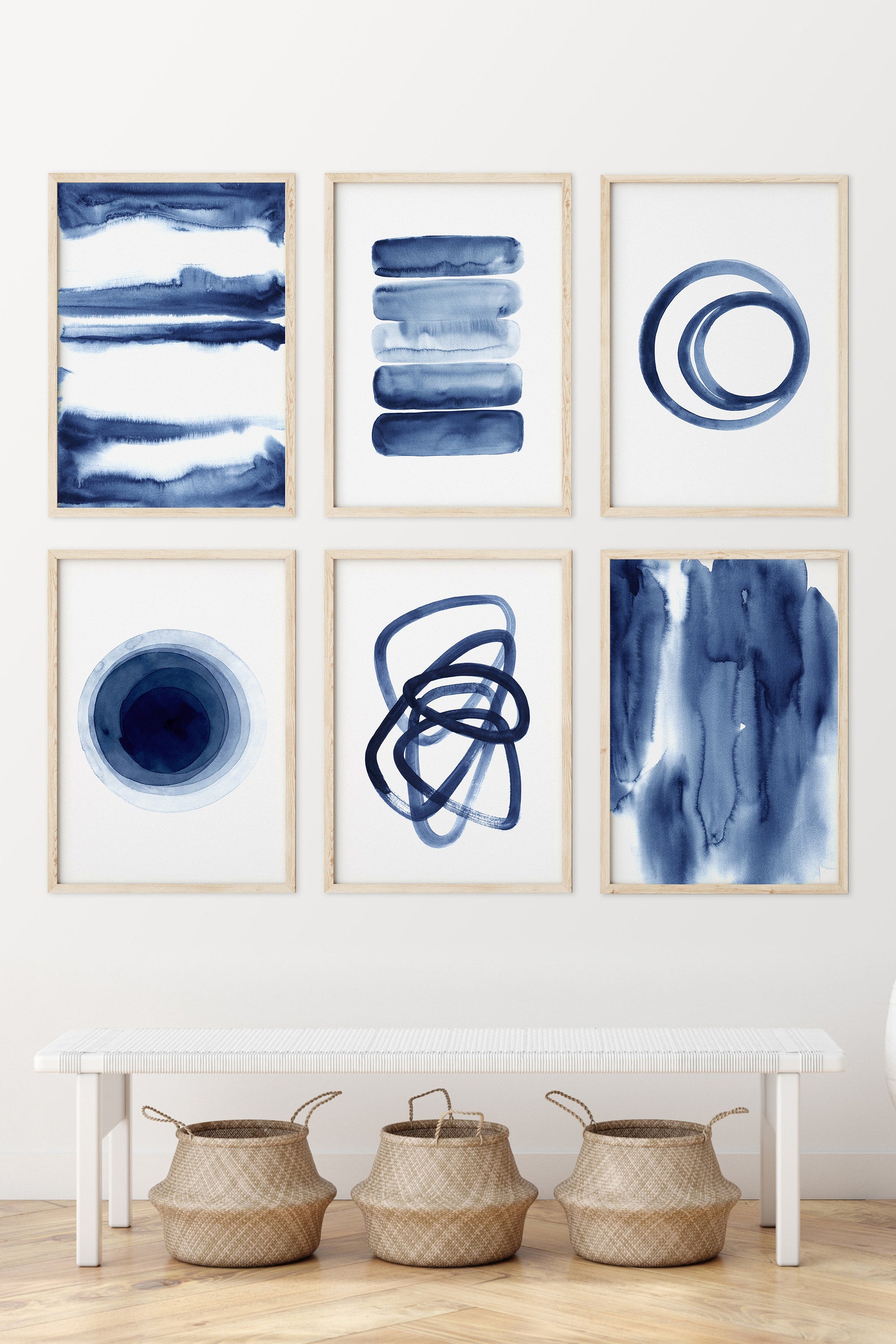 Blue Contemporary Wall Art Navy Prints Set of 6 Modern Art Etsy