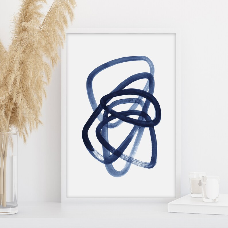 Indigo Blue Geometric Art Navy Wall Art Set of 3 Prints Etsy