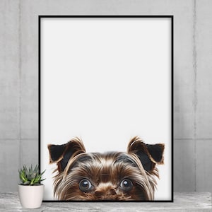 Impression d&#39;art mural Yorkie furtivement, affiche numérique fantaisiste du Yorkshire Terrier, cadeau mignon pour amoureux des chiens pour chambre de bébé, décoration d&#39;intérieur pour amoureux des animaux de compagnie