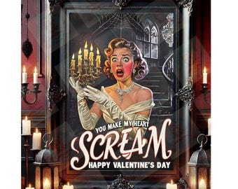 Vintage Horror Valentine PNG Retro Scream Queen Art Gothic Spooky Love Digital Download