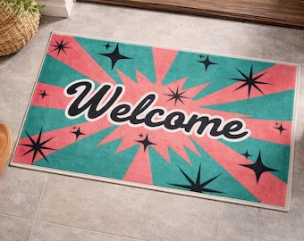 Atomic Starburst Welcome Mat: Mid Century Modern Chenille Entry Rug
