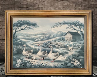 Vintage Geese Toile Print: Rustic Farmhouse Cottagecore PNG (Digital Download)